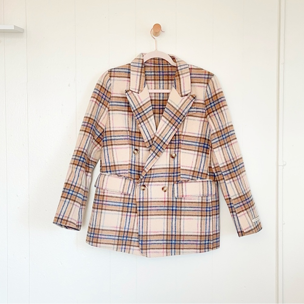 100% Wool Handmade Cream and Brown Tailored Blazer with Structured Fit